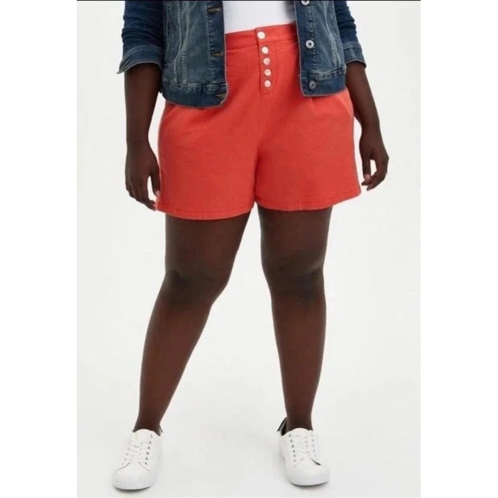 Torrid Shorts Women 12 Orange Linen Blend Pleated High Waist Sailor Resort